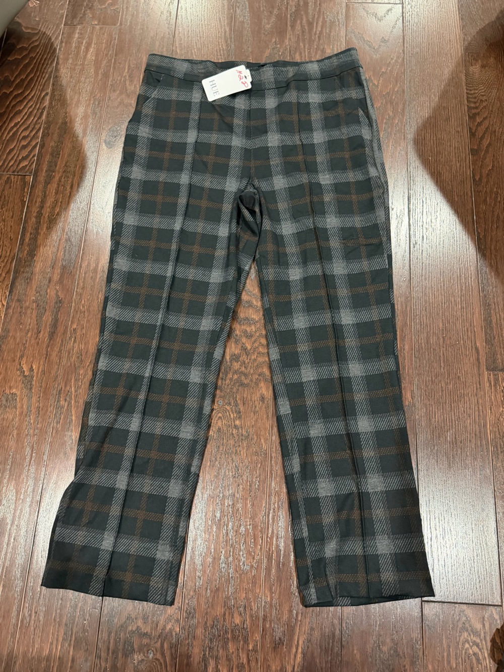 HUE Women Pull on Trouser Brown Black Plaid Size X-Large NEW